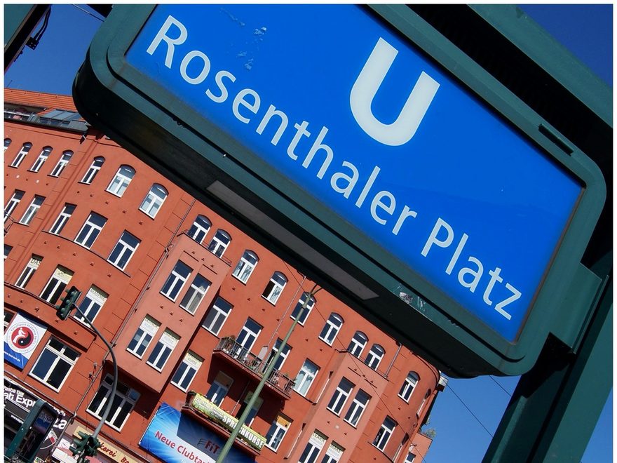 Rosenthaler Platz U-Bahn sign in Berlin-Mitte, around the corner from DAS Akademie